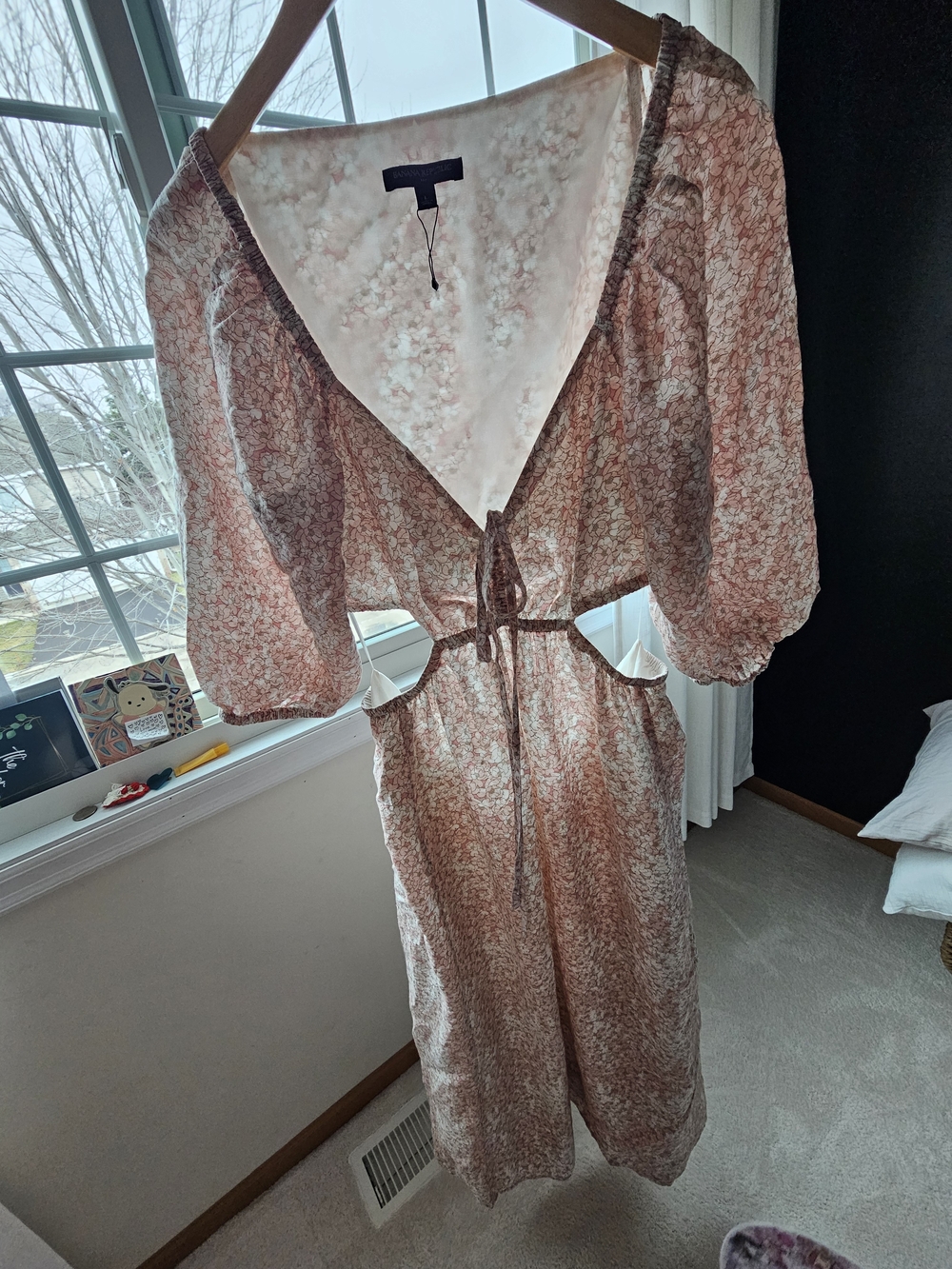 Banana Republic Peach Floral Midi Dress with Tie Waist